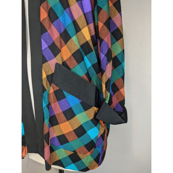 Vintage Plaid Open Front Cardigan Jacket Top M/L B42 80s Grosgrain Trim - Picture 3 of 3